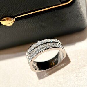 Messika Double Row Diamond Band Ring Princess Baguette Cut White Gold Platinum